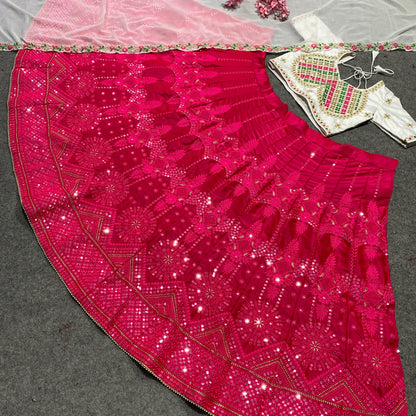 SHAFNUFAB Women's Malay Satin Silk Semi Stitched lehengacholi SF201373  Diwali Outfit Embroidered lehengacholi Set Rani pink1  Colour Indian Heavy Lehenga