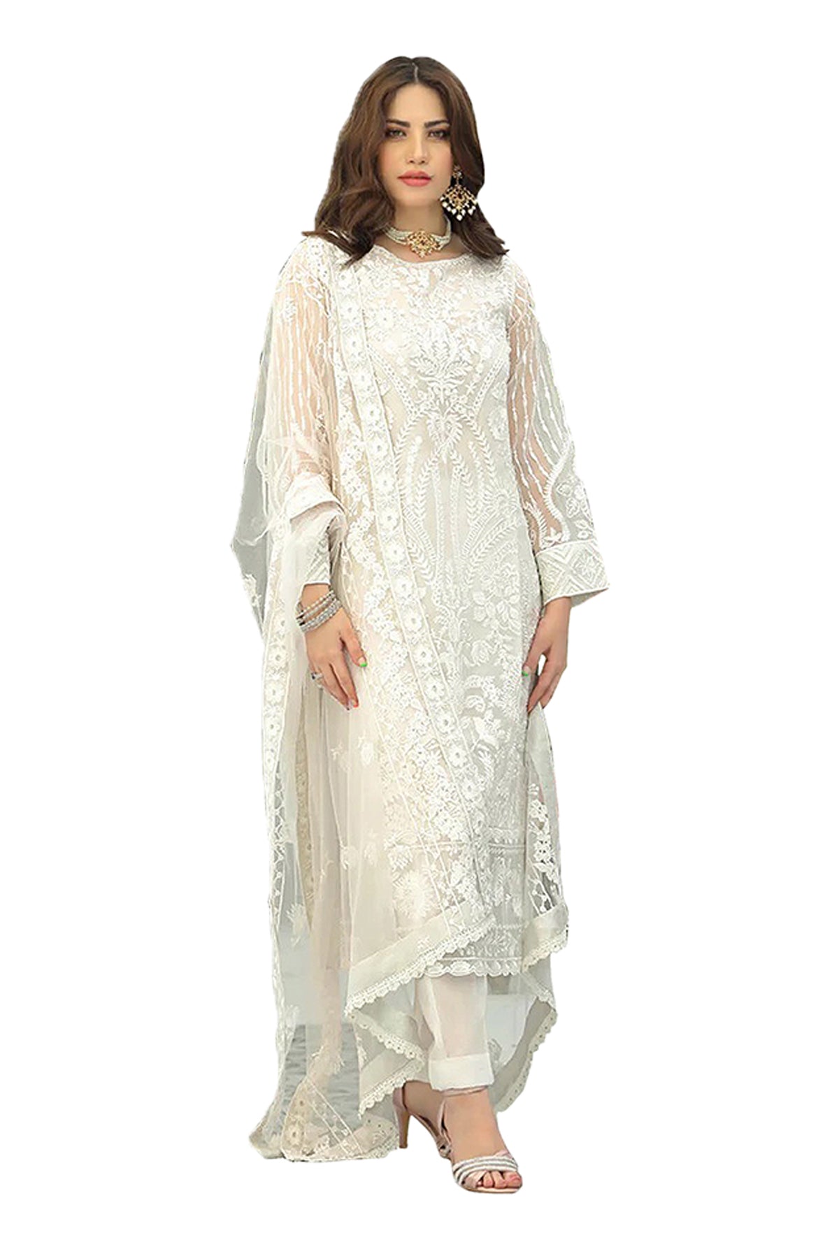 SHAFNUFAB Women's Georgette Ethnic Wear for WomenSemi StitchedSalwarSuit   SF201374  Diwali Outfit Bridal White1  Colour Indian CasualWearSalwarSuit IN Eid