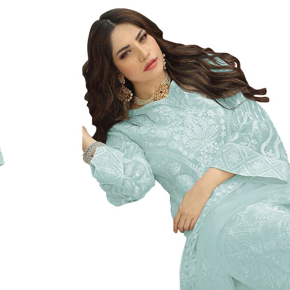 SHAFNUFAB Women's Georgette Ethnic Wear for WomenSemi StitchedSalwarSuit   SF201375  Diwali Outfit Bridal Light Blue  Colour Indian CasualWearSalwarSuit IN Eid