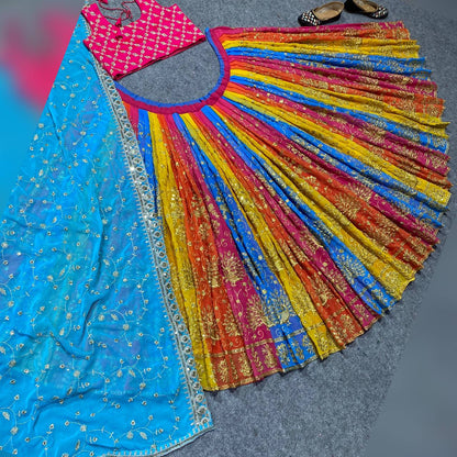 SHAFNUFAB Women's Georgette Semi Stitched lehengacholi SF201381  Diwali Outfit Embroidered lehengacholi Set multiclour  Colour Indian Heavy Lehenga
