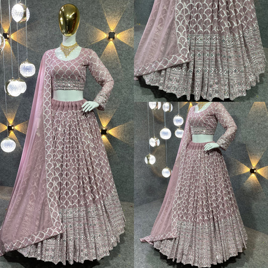 Shafnufab Women's Georgette Semi-Stiched Lehenga Choli( SF201389 Pink Free Size )