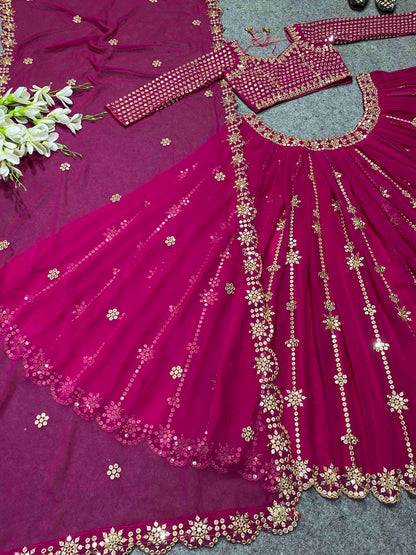 SHAFNUFAB Women's Georgette Semi Stitched lehengacholi SF201391  Diwali Outfit Embroidered lehengacholi Set Pink  Colour Indian Heavy Lehenga