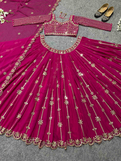 SHAFNUFAB Women's Georgette Semi Stitched lehengacholi SF201391  Diwali Outfit Embroidered lehengacholi Set Pink  Colour Indian Heavy Lehenga