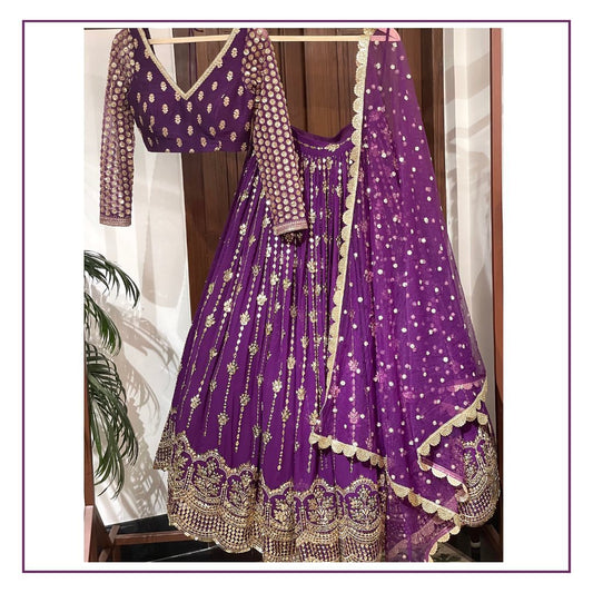 Shafnufab Women's Georgette Semi-Stiched Lehenga Choli( SF201401 Purple Free Size )