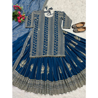 SHAFNUFAB Women's Georgette Ethnic Wear for Women Stitched   Sharara Salwar Suit SF201410  Diwali Outfit Bridal Blue  Colour Indian Casual Wear Salwar Suit IN Eid
