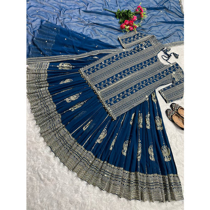 SHAFNUFAB Women's Georgette Ethnic Wear for Women Stitched   Sharara Salwar Suit SF201410  Diwali Outfit Bridal Blue  Colour Indian Casual Wear Salwar Suit IN Eid