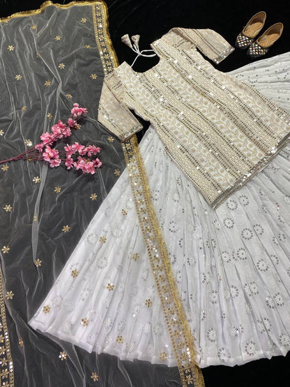 SHAFNUFAB Women's Georgette Ethnic Wear for Women Stitched   Sharara Salwar Suit SF201417  Diwali Outfit Bridal White  Colour Indian Casual Wear Salwar Suit IN Eid
