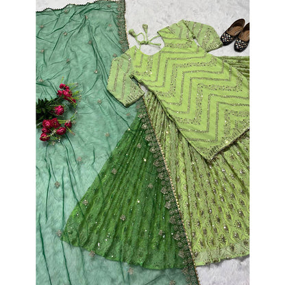 SHAFNUFAB Women's Georgette Ethnic Wear for Women Stitched   Sharara Salwar Suit SF201419  Diwali Outfit Bridal Light Green  Colour Indian Casual Wear Salwar Suit IN Eid