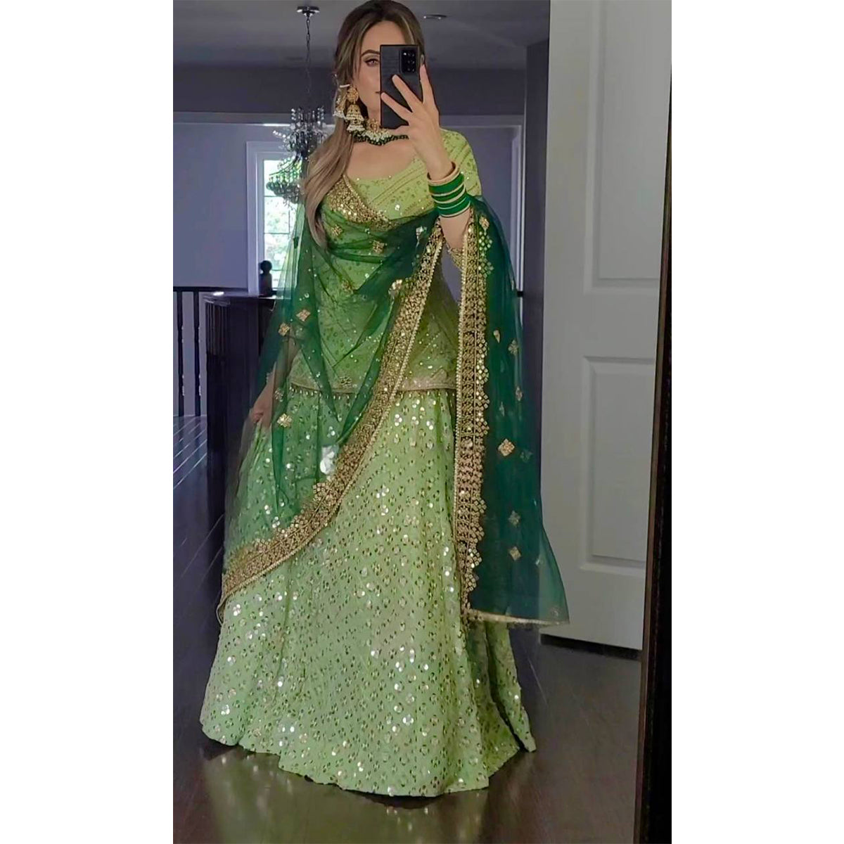 SHAFNUFAB Women's Georgette Ethnic Wear for Women Stitched   Sharara Salwar Suit SF201419  Diwali Outfit Bridal Light Green  Colour Indian Casual Wear Salwar Suit IN Eid