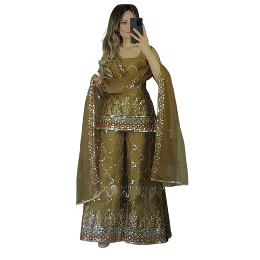 SHAFNUFAB Women's Georgette Ethnic Wear for Women Stitched   Palazzo Salwar Suit SF201427  Diwali Outfit Bridal Yellow  Colour Indian Casual Wear Salwar Suit IN Eid