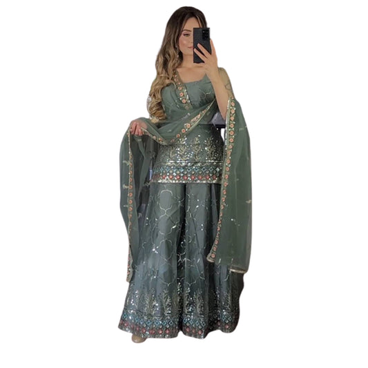 Shafnufab Women's Georgette Stitched Dhoti Suit(XL Size)  In  Blue  Colour SF201428