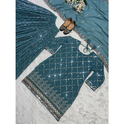 Shafnufab Women's Georgette Stitched Dhoti Suit(XL Size)  In  Blue  Colour SF201428