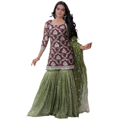 Shafnufab Women's Georgette Stitched Dhoti Suit(XL Size)  In  Purple  Colour SF201429