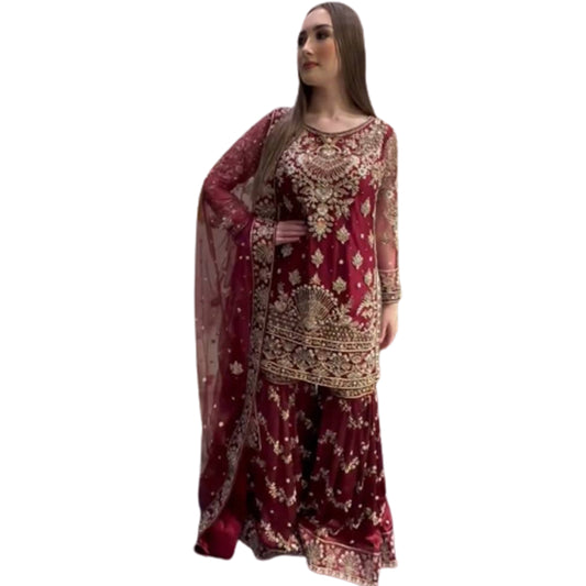 SHAFNUFAB Women's Georgette Ethnic Wear for WomenSemi StitchedSalwarSuit   SF201448  Diwali Outfit Bridal Yellow  Colour Indian CasualWearSalwarSuit IN Eid