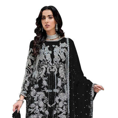 SHAFNUFAB Women's Organza Ethnic Wear for WomenSemi StitchedSalwarSuit   SF201460  Diwali Outfit Bridal Black  Colour Indian CasualWearSalwarSuit IN Eid