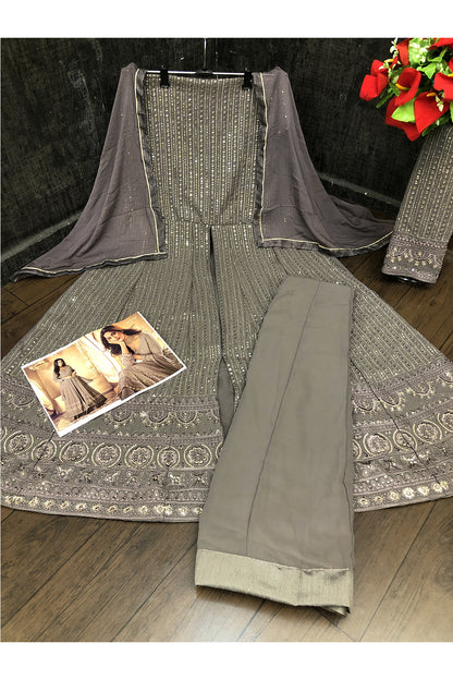 SHAFNUFAB Women's Georgette Ethnic Wear for WomenSemi StitchedSalwarSuit   SF201462  Diwali Outfit Bridal Grey  Colour Indian CasualWearSalwarSuit IN Eid