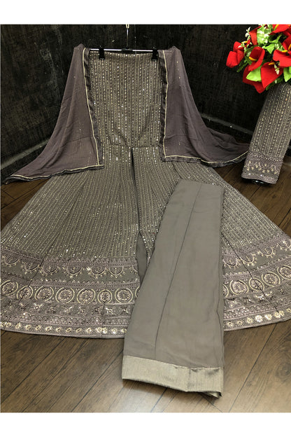 SHAFNUFAB Women's Georgette Ethnic Wear for WomenSemi StitchedSalwarSuit   SF201462  Diwali Outfit Bridal Grey  Colour Indian CasualWearSalwarSuit IN Eid