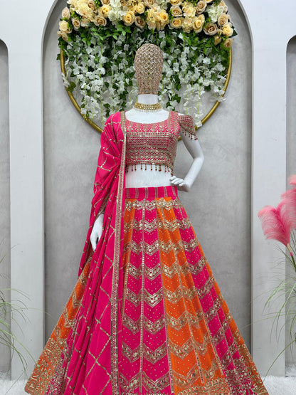 SHAFNUFAB Women's Gorgette Semi Stitched lehengacholi SF201464  Diwali Outfit Embroidered lehengacholi Set Orange  Colour Indian Heavy Lehenga