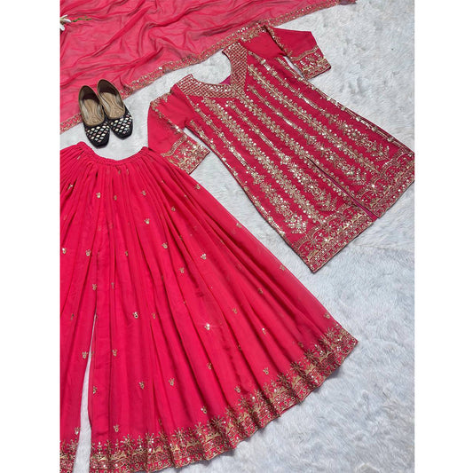Shafnufab Women's Georgette Stitched Dhoti Suit(XL Size)  In  Pink  Colour SF201471