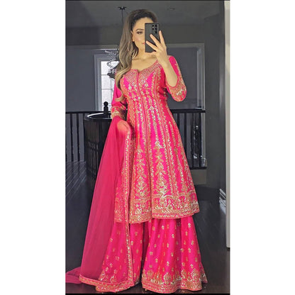 Shafnufab Women's Georgette Stitched Dhoti Suit(XL Size)  In  Pink  Colour SF201471