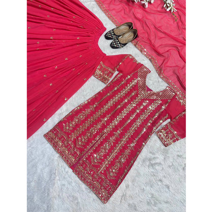Shafnufab Women's Georgette Stitched Dhoti Suit(XL Size)  In  Pink  Colour SF201471