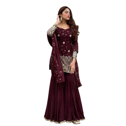 Shafnufab Women's Shinon Silk  Stitched Dhoti Suit(XL Size)  In  Maroon  Colour SF201479