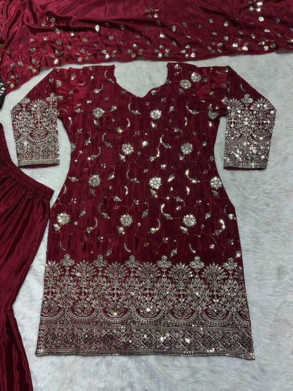 Shafnufab Women's Shinon Silk  Stitched Dhoti Suit(XL Size)  In  Maroon  Colour SF201479