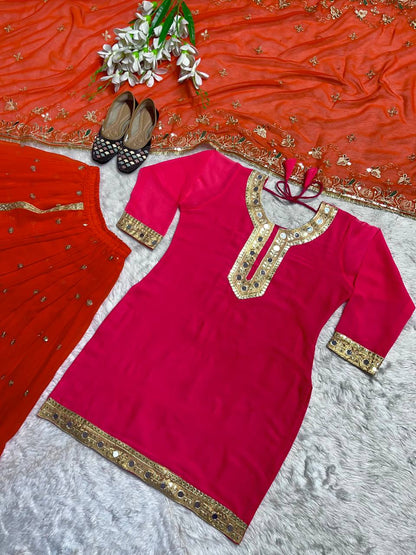 SHAFNUFAB Women's Georgette Ethnic Wear for Women Stitched   Sharara Salwar Suit SF201485  Diwali Outfit Bridal Orange  Colour Indian Casual Wear Salwar Suit IN Eid