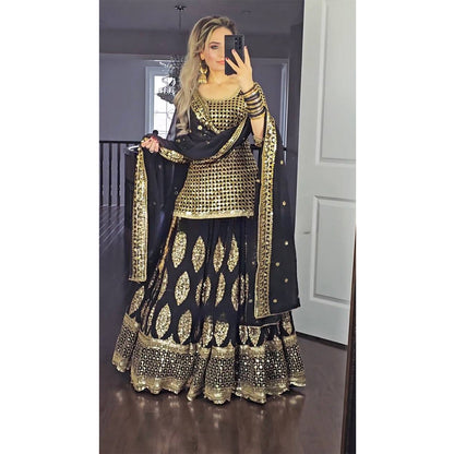 SHAFNUFAB Women's  Georgette Ethnic Wear for Women Stitched   Sharara Salwar Suit SF201488  Diwali Outfit Bridal Black  Colour Indian Casual Wear Salwar Suit IN Eid