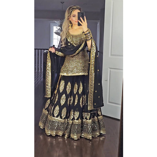 SHAFNUFAB Women's  Georgette Ethnic Wear for Women Stitched   Sharara Salwar Suit SF201488  Diwali Outfit Bridal Black  Colour Indian Casual Wear Salwar Suit IN Eid