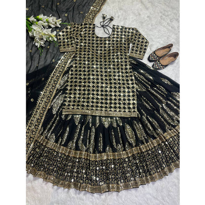 SHAFNUFAB Women's  Georgette Ethnic Wear for Women Stitched   Sharara Salwar Suit SF201488  Diwali Outfit Bridal Black  Colour Indian Casual Wear Salwar Suit IN Eid