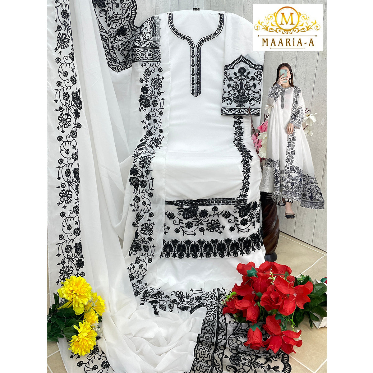 SHAFNUFAB Women's Georgette Ethnic Wear for WomenSemi StitchedSalwarSuit   SF201491  Diwali Outfit Bridal White  Colour Indian CasualWearSalwarSuit IN Eid