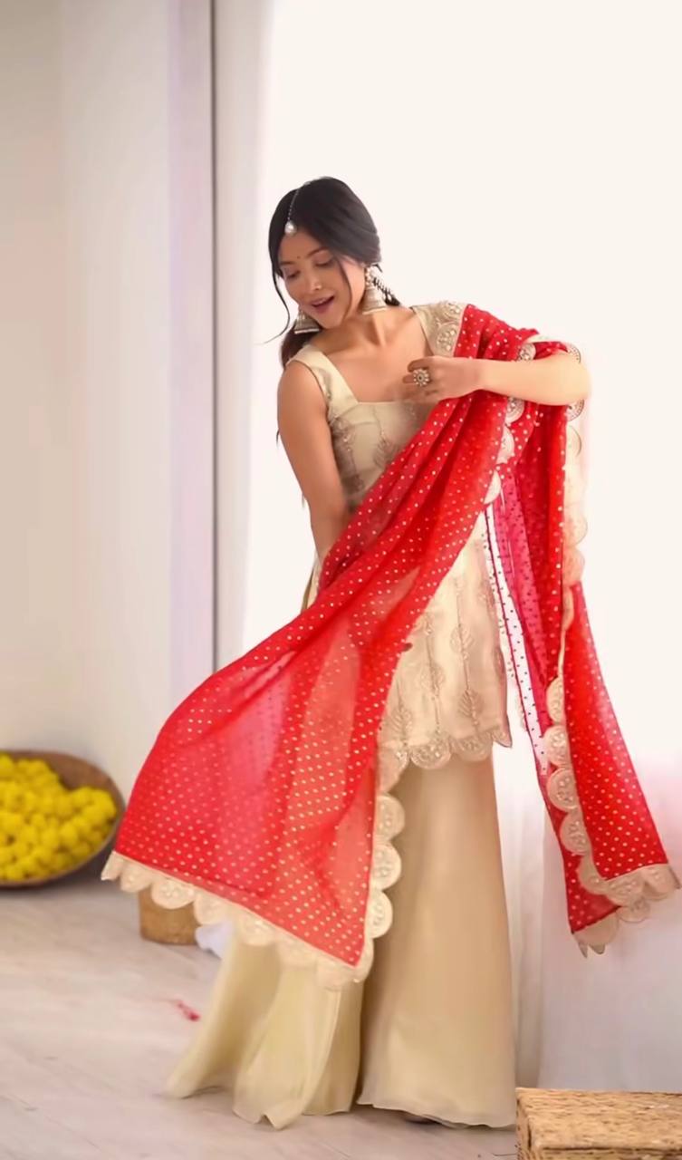 WOMEN'S Art Silk FullStichedWomen’s Stitched Traditional Gown - Heavy Embroidered Indian Ethnic Dress for Special EventsSF201590 SIZE Beige M