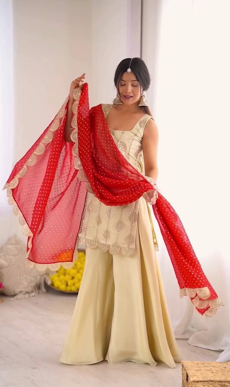 WOMEN'S Art Silk FullStichedWomen’s Stitched Traditional Gown - Heavy Embroidered Indian Ethnic Dress for Special EventsSF201590 SIZE Beige M