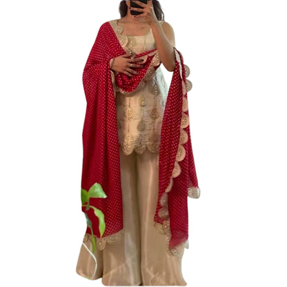 WOMEN'S Art Silk FullStichedWomen’s Stitched Traditional Gown - Heavy Embroidered Indian Ethnic Dress for Special EventsSF201590 SIZE Beige M