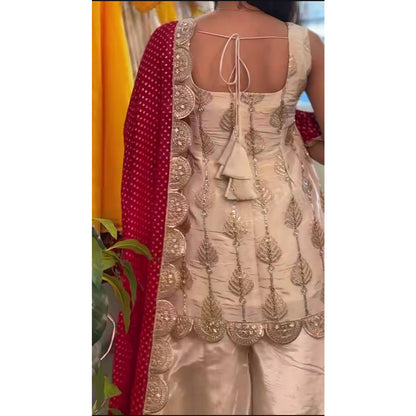 WOMEN'S Art Silk FullStichedWomen’s Stitched Traditional Gown - Heavy Embroidered Indian Ethnic Dress for Special EventsSF201590 SIZE Beige M
