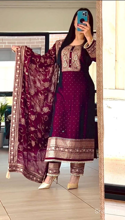 Women’s Stitched Salwar Suit Set with Heavy Embroidery Work Dupatta | Elegant Party Wear Ethnic Kurta Pant Set