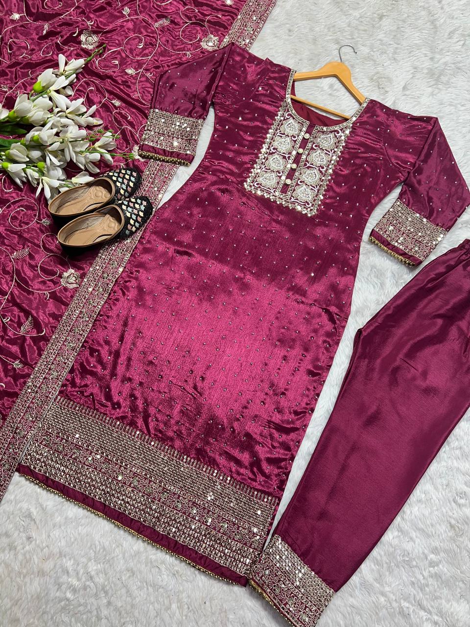 Women’s Stitched Salwar Suit Set with Heavy Embroidery Work Dupatta | Elegant Party Wear Ethnic Kurta Pant Set