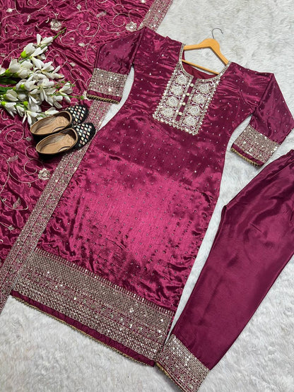 Women’s Stitched Salwar Suit Set with Heavy Embroidery Work Dupatta | Elegant Party Wear Ethnic Kurta Pant Set