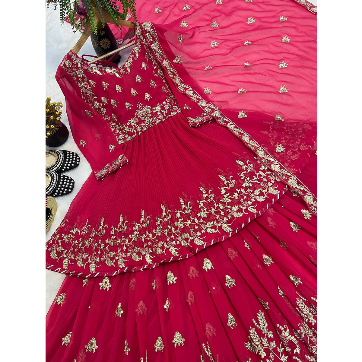 SHAFNUFAB Women's Georgette Ethnic Wear for WomenSemi StitchedSalwarSuit  SF201513