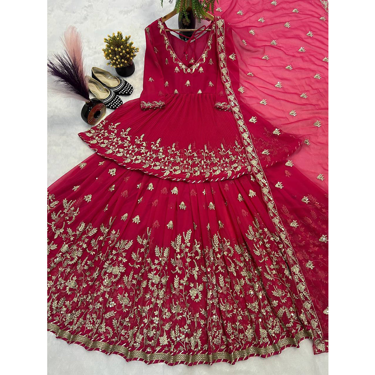 SHAFNUFAB Women's Georgette Ethnic Wear for WomenSemi StitchedSalwarSuit  SF201513