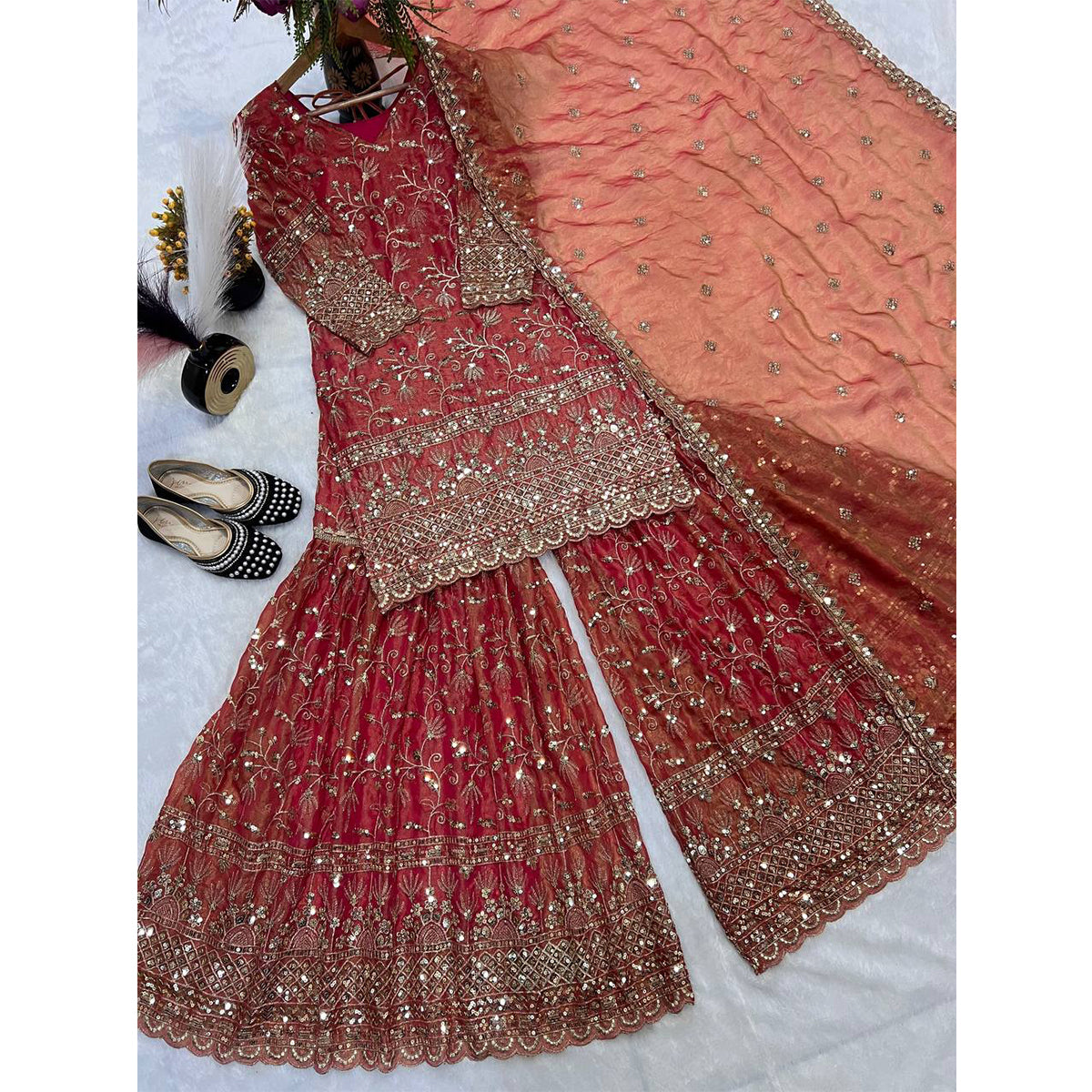 SHAFNUFAB Women's Georgette Ethnic Wear for WomenSemi StitchedSalwarSuit  SF201515