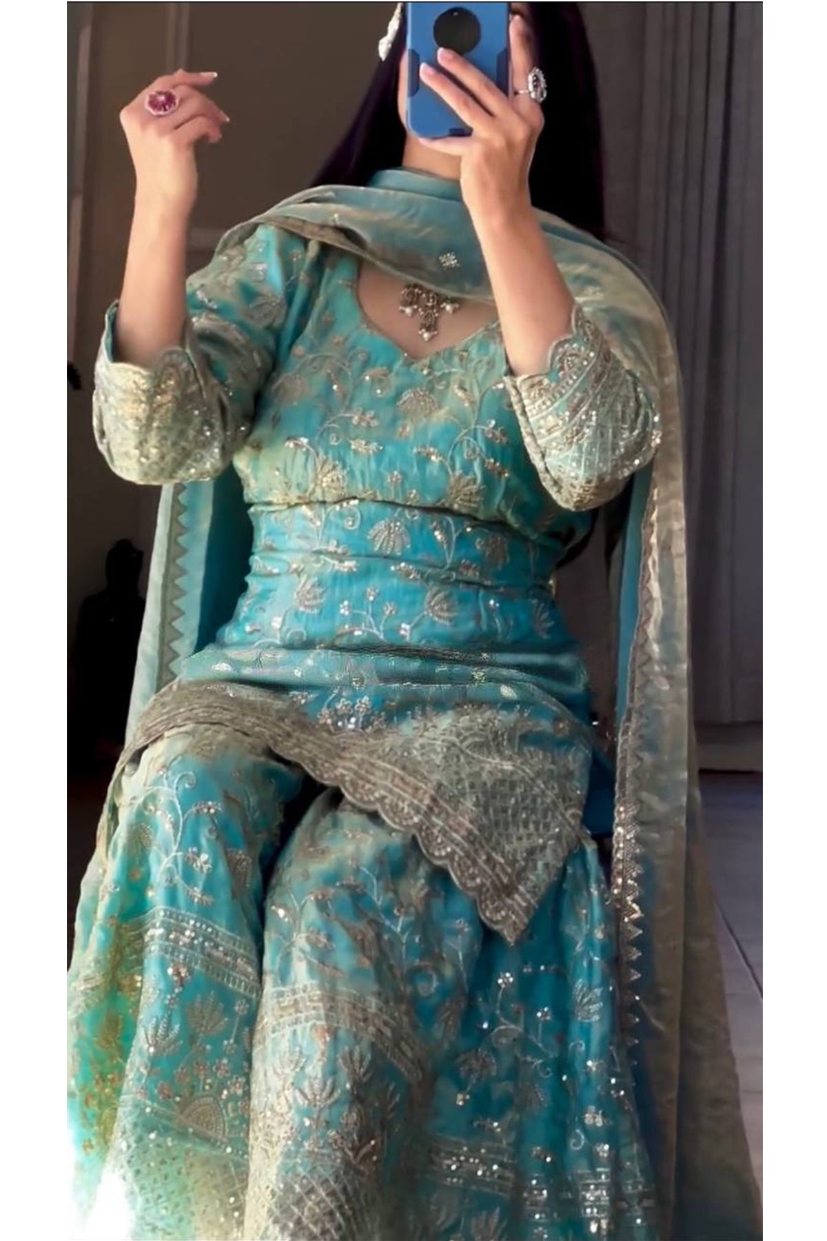 SHAFNUFAB Women's Georgette Ethnic Wear for WomenSemi StitchedSalwarSuit  SF201520