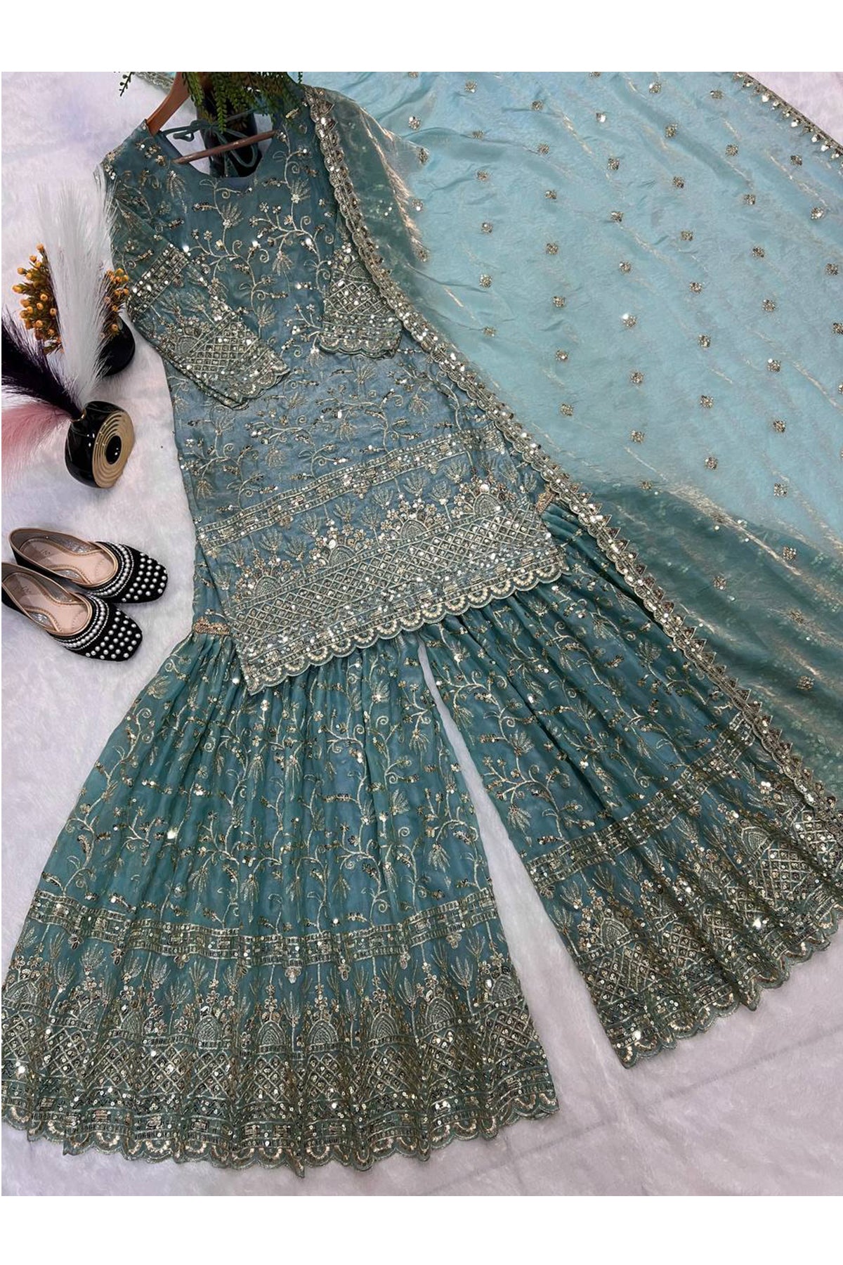 SHAFNUFAB Women's Georgette Ethnic Wear for WomenSemi StitchedSalwarSuit  SF201520