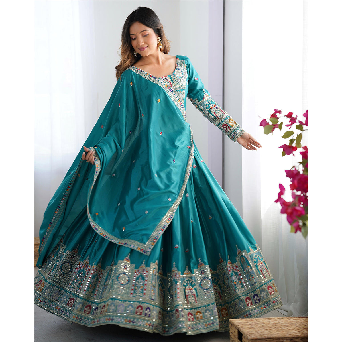 SHAFNUFAB Women's Georgette Ethnic Wear for WomenSemi StitchedSalwarSuit  SF201529