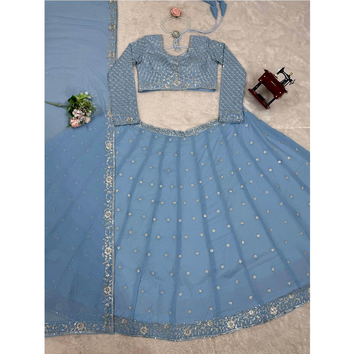 SHAFNUFAB Women's Georgette Ethnic Wear for WomenSemi StitchedSalwarSuit  SF201537