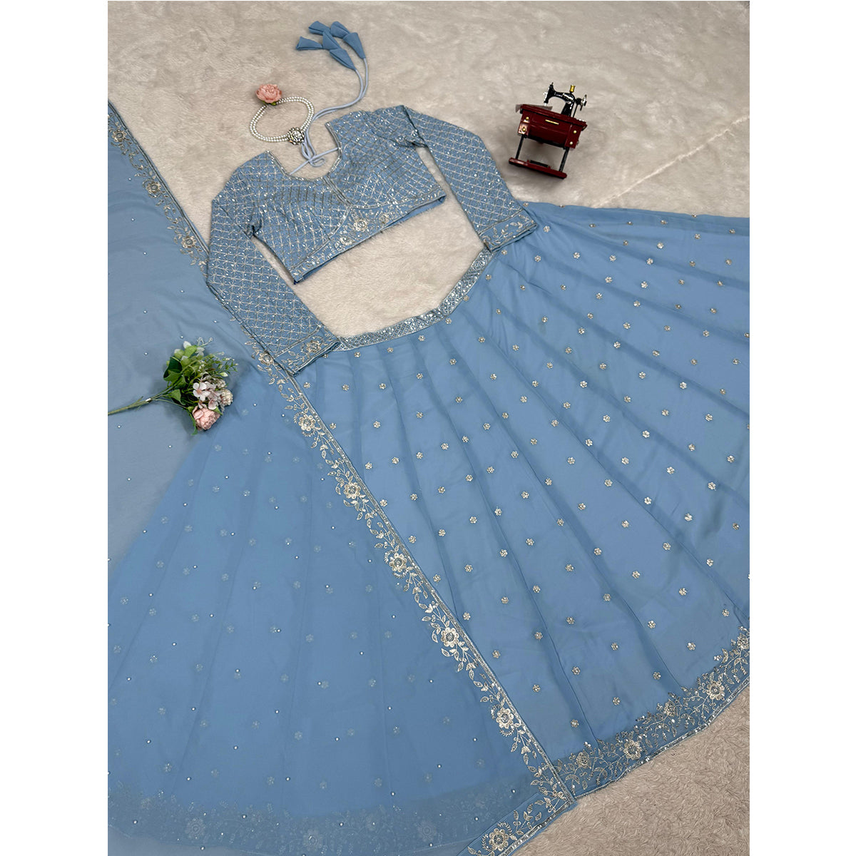 SHAFNUFAB Women's Georgette Ethnic Wear for WomenSemi StitchedSalwarSuit  SF201537