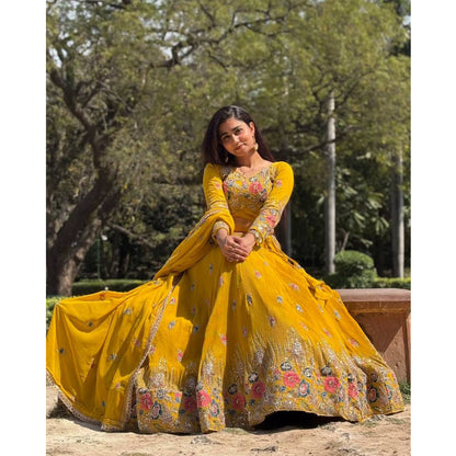 SHAFNUFAB Women's Georgette Ethnic Wear for WomenSemi StitchedSalwarSuit  SF201541