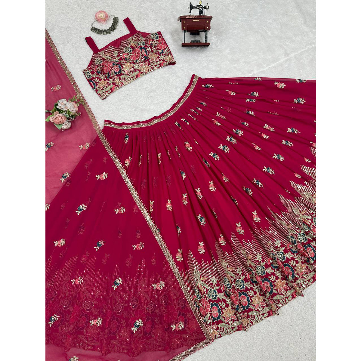 SHAFNUFAB Women's Georgette Ethnic Wear for WomenSemi StitchedSalwarSuit  SF201542