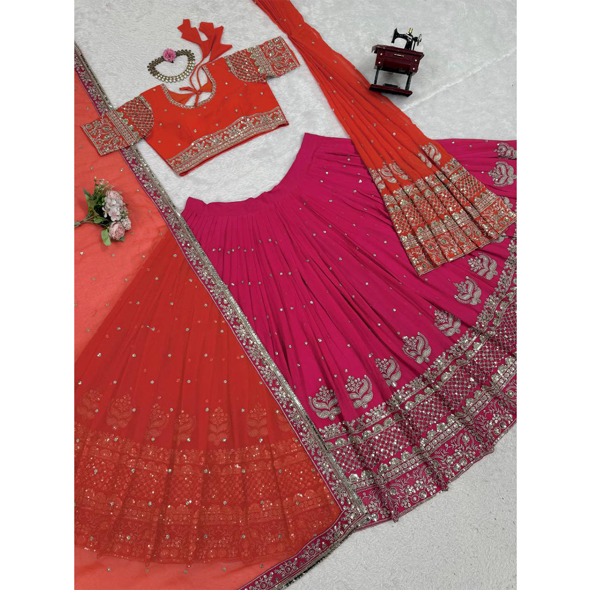 SHAFNUFAB Women's Georgette Ethnic Wear for WomenSemi StitchedSalwarSuit  SF201546